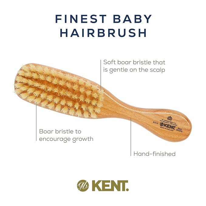 Kent BA10 Newborn Baby Hair Brush with Soft 100% Pure White Natural Bristle, Cradle Cap Hairbrush for Infant, Toddler and Kids with Cherrywood Base. Encourages Growth and Shine, Made in England