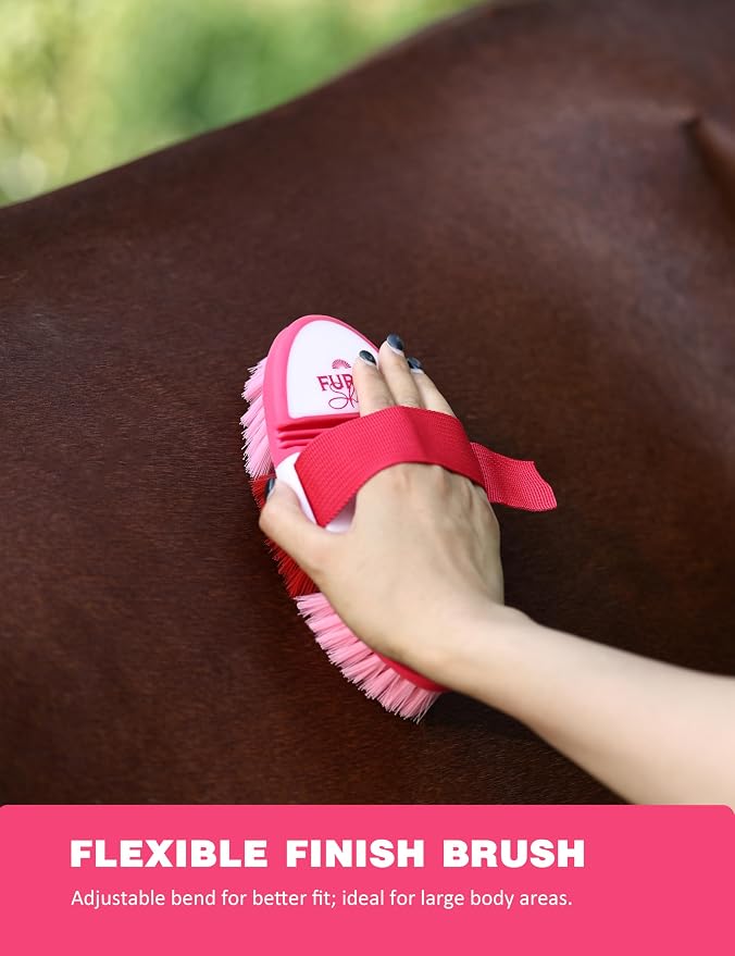 11-Piece Horse Grooming Kit with Waterproof Tote Pink Garnet | 10 coordinated horse grooming tools with comfort-grip designs and a spacious waterproof tote for complete horse grooming