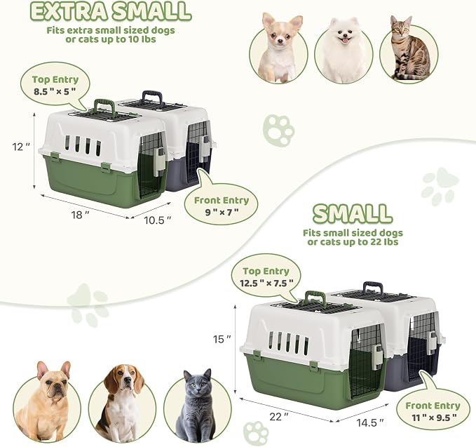 Magshion 18 Inch Hard-Sided Dog Cat Carrier, Green | Top and Front Door Access, Plastic Dog Kennel for Longer Traveling, Durable Handle and 4 Sides Ventilation, For Pet Up 20 lbs
