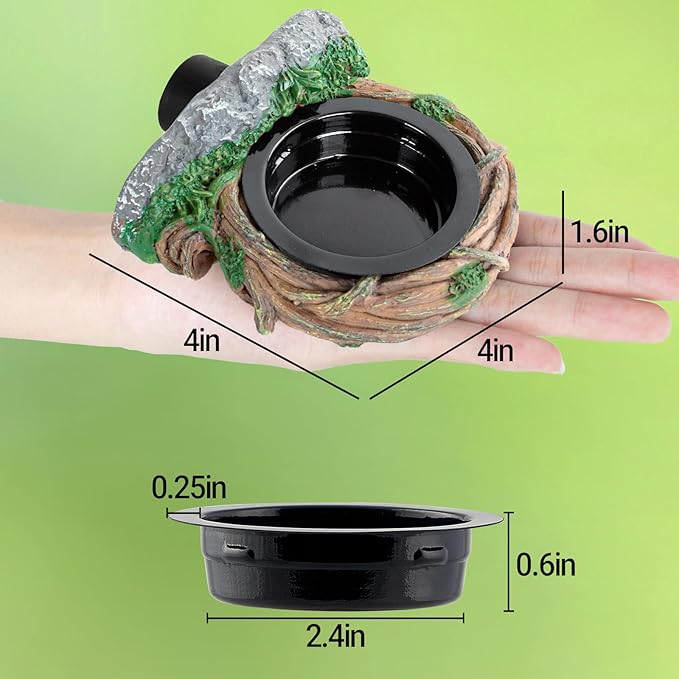 REPTI ZOO Magnetic Reptile Feeding Ledge, Gecko Feeder Ledge with 2PCS Cups, Hollow Vine Food Dish, Reptile Water Bowl for Bearded Dragon Lizard Snake, Terrarium Tank Accessories