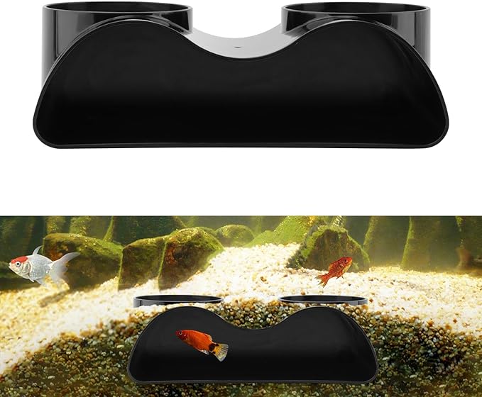 Aquarium Cave Hideout, 2-Hole Underground Tunnel for Fish Tank, Under Gravel Fish Hide for Corydoras, Pleco, Loach and Shrimp, Black