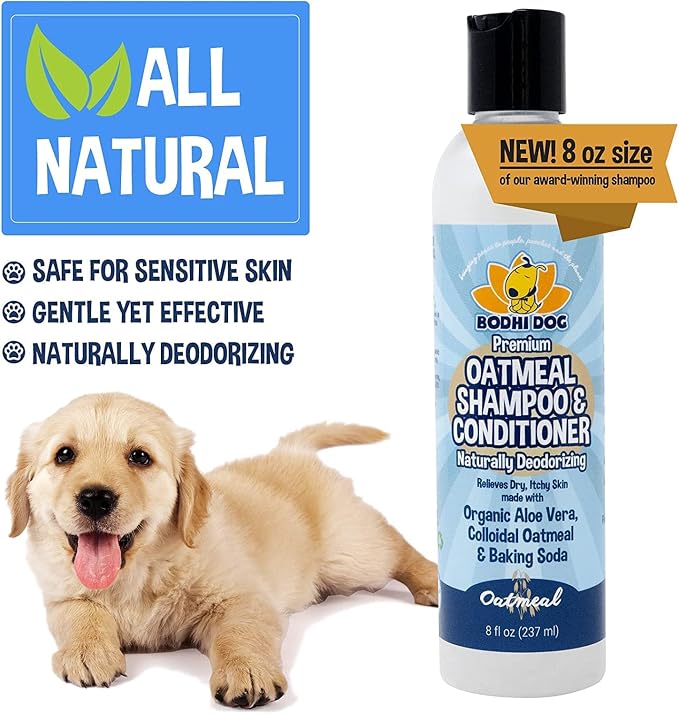 Bodhi Dog Shampoo Brush & Oatmeal Shampoo and Conditioner Bundle - Soothes and Moisturizes Dry, Itchy Skin - Bath Bundle for Shower, Showerhead, Sprayer & Bathing