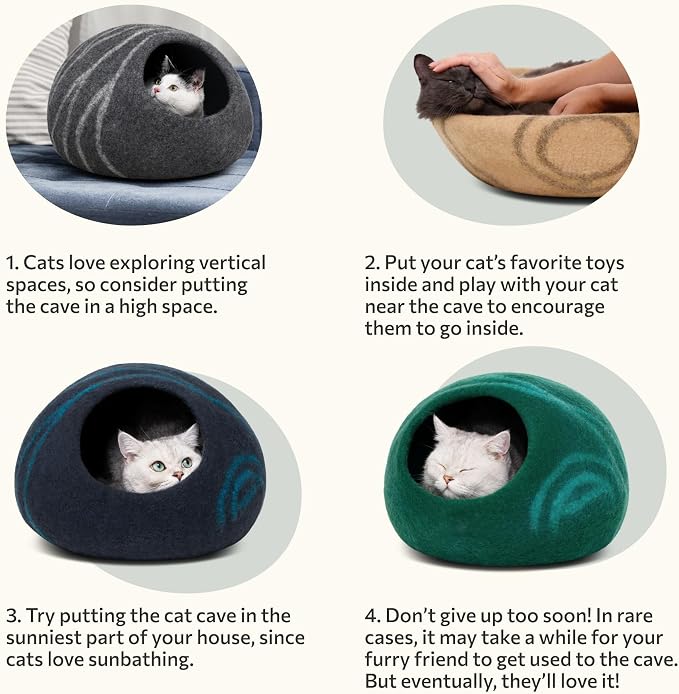 Cat Cave – Premium Felt Cat Bed Enclosure for Indoor Cats, Handmade Merino Wool (Pistachio, Medium)