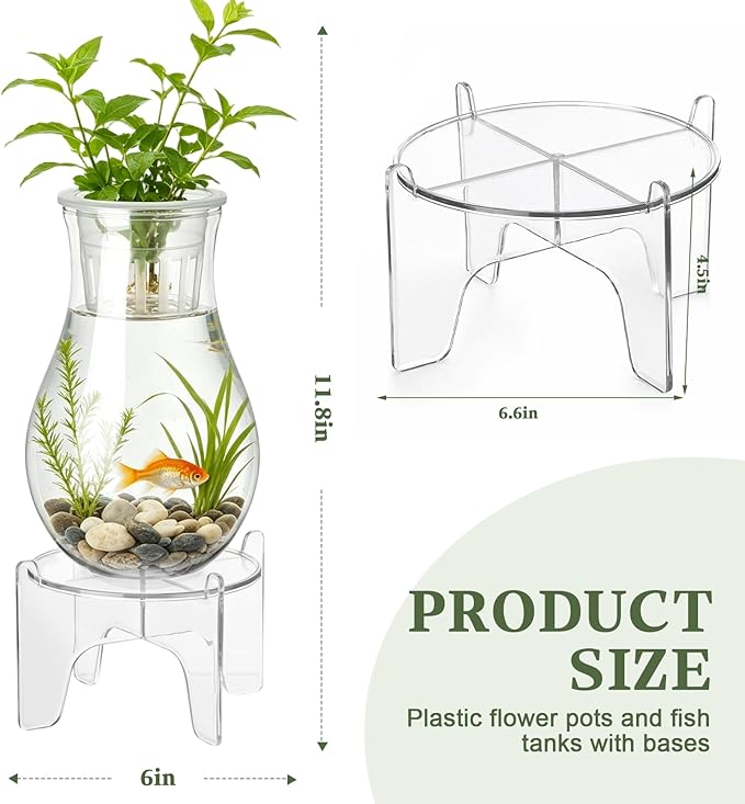 Thenshop 1 Gallon Plastic Aquaponic Planter and Aquarium Betta Bowl Fish Aquariums Small Fish Tank with Base and Top Promotes Healthy Hydroponic Environment for Plants (Spherical)