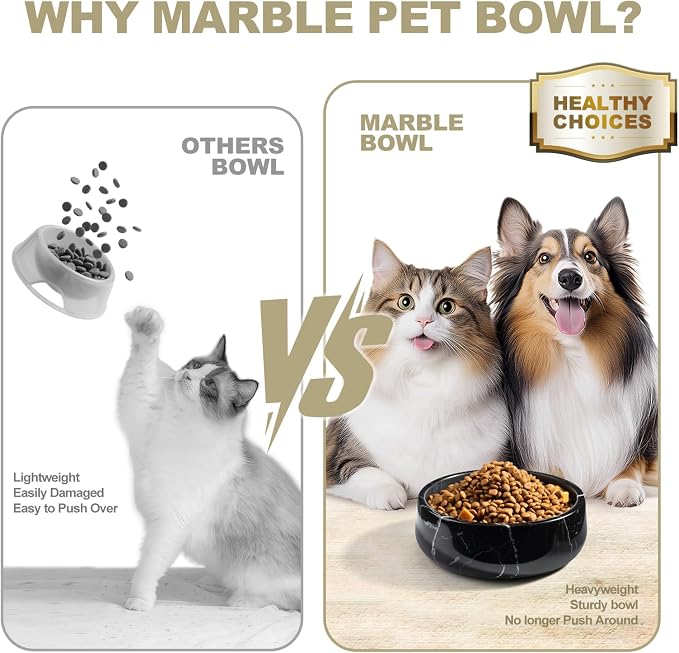 Karibiber Black Marble Dog Bowl, 3.5lbs Non Slip,Non Spill Heavy Dogs Food Bowl, Large Dog Dish, Weighted Food and Water Bowls for Medium Dogs, Natural Stone Pet Bowl, Easy to Clean, Holds 4.5 Cups