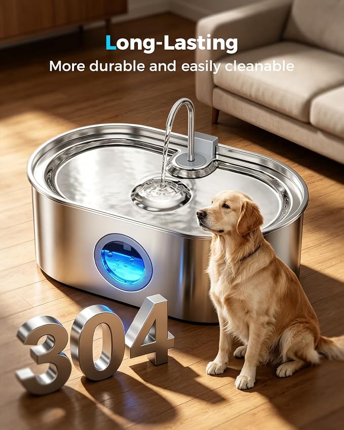 4.2Gal Extra Large Dog Water Fountain, 16L Stainless Steel Pet Water Fountain for Large Dogs, No Spill Dog Water Bowl Dispenser with Deeper Wider Bowl, 68-Cup Water Tank for Multi-Pet