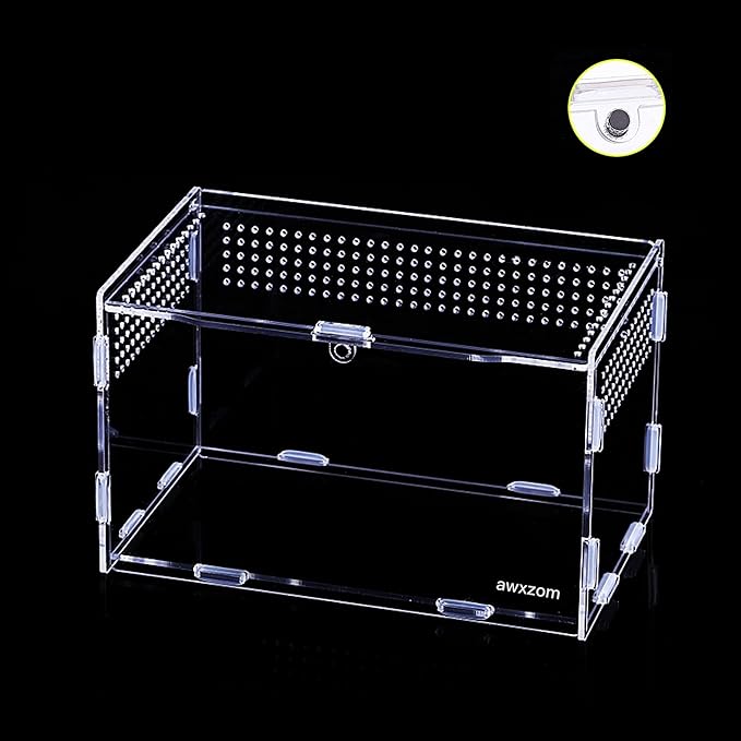 AWXZOM Magnetic Acrylic Case, micro habitat small Tarantula Enclosure enclosure for arboreal Tarantula Scorpion Sling Lizards Mantis Snake Gecko jumping spider snail Insect Isopods (7.8*4.7*4.7inch)