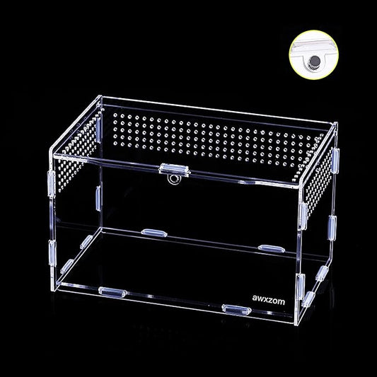 AWXZOM Magnetic Acrylic Case, micro habitat small Tarantula Enclosure enclosure for arboreal Tarantula Scorpion Sling Lizards Mantis Snake Gecko jumping spider snail Insect Isopods (7.8*4.7*4.7inch)