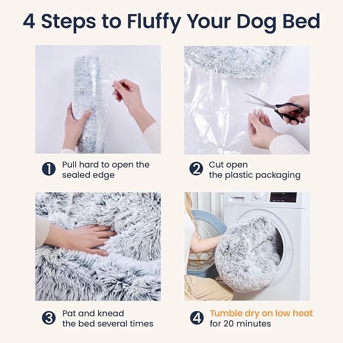 JOLLYVOGUE Small Dog Bed, Calming Dog Beds for Small Dogs & Indoor Cats - 20 Inches Donut Washable Cat Bed for Kittens & Puppies, Round Fluffy Plush Faux Fur Pet Beds(Smoke Grey)