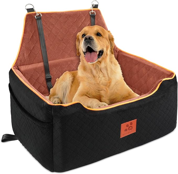 XIEEAOZEE Dog Car Seat for Large/Medium Pet Under 55Lbs or 2 Small Dogs | Detachable and Washable Booster Dog Seat Travel Pet Seat with Thick Cushion & Storage Pockets