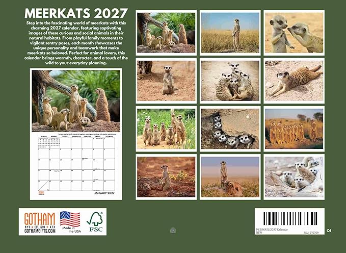 Meerkat Calendar 2027 Monthly Wall Calender 12 Month