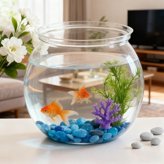 Mini Plastic Fish Bowl, 27 Oz Decorative Small Fishbowl, Round Plastic Fish Tank, Unbreakable Aquarium Fish-Bowls for Party Decorations, Centerpiece Vases, Hydroponic Planter and Home Decorations