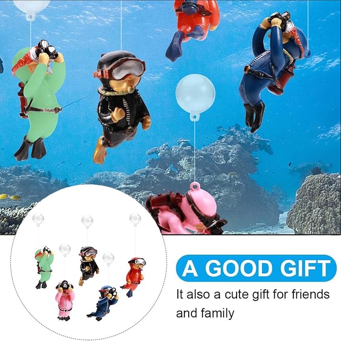2-Pack Tank Decorations, Cute Little Diver, Aquarium Decoration Accessories Ornaments with Float Ball, Playmate for Tank Suitable for All Kinds of Fish and Tanks (Pink)