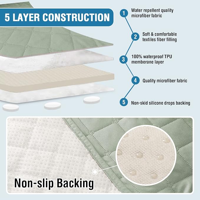 H.VERSAILTEX Couch Cover for Dogs Washable 100% Waterproof Sofa Cushion Cover Dog Bed Cover Non-Slip Pet Blanket for Sofa Cushion Protector, 35" x 62", Sage