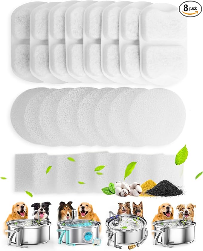 oneisall Replacement 8 Set Filters for PWF-002 7L Dog Water Fountain | Contain 8Sets Filter,Higher Adsorption Efficiency,Wide Compatibility,Dual Pump Protection, Lower Long-term Pet Expenses