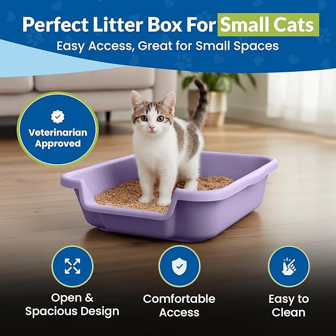 Kitty Go Here Small Size, Storybook Lavender Color, Durable & Pet Safe Kitty Litter Box, Low 3" Entry and Lots More Room for Your Cats Comfort, Made in USA