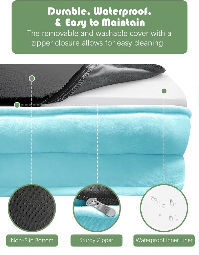 Spotted Play Orthopedic Dog Bed with Sides - Sofa Beds for Medium Dogs, Supportive Foam Pet Couch Bed with Washable Removable Cover, Waterproof Lining and Non-Slip Bottom, Ice Blue - M