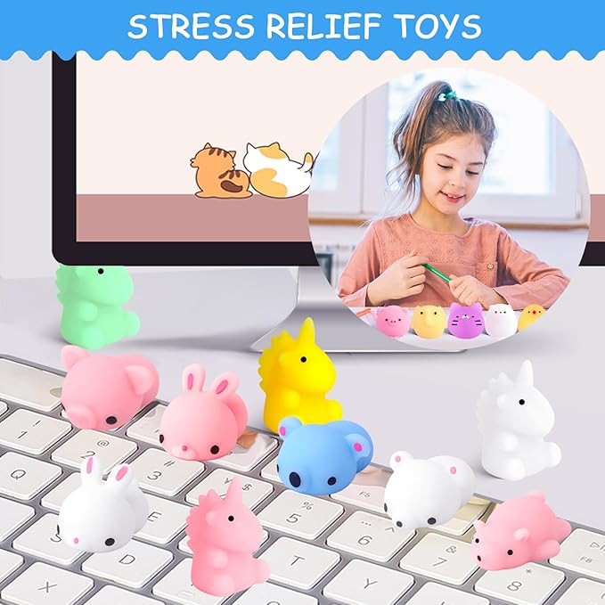 POKONBOY 30 PCS Squishies Mochi Toys, Mini Kawaii Squishy Animals Squeeze Stress Relief Toys Easter Basket Stuffers Party Favors Easter Egg Filler for Kids