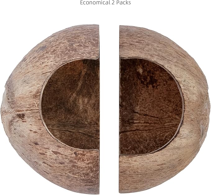 2 Pack Natural Coconut Reptile Hideouts, Lizard, Spider and Aquarium Fish Hide Cave (Smooth Surface)