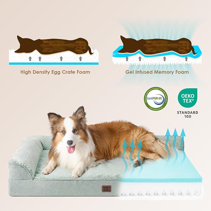 EHEYCIGA XL Dog Bed Memory Foam for Crate, Extra Large Dog Bed Orthopedic with Washable Removable Cover, Waterproof Pet Sofa Couch XLarge Size Dogs, 41x27x6.5, Greyish Green | Washable Removable Cover, Waterproof Flat Pet Sofa Couch with Nonskid Bottom...