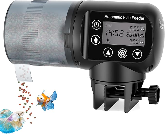 AQQA Automatic Fish Feeder, Auto Fish Feeder with LCD Timer Programmable, 200ML Large Capacity Aquarium Auto Feeder Moisture-Proof Silent, Vacation Fish Feeder for Small Tank Betta Fish Turtle