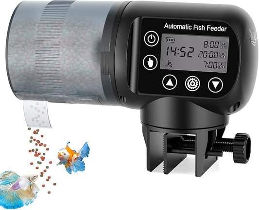 AQQA Automatic Fish Feeder, Auto Fish Feeder with LCD Timer Programmable, 200ML Large Capacity Aquarium Auto Feeder Moisture-Proof Silent, Vacation Fish Feeder for Small Tank Betta Fish Turtle