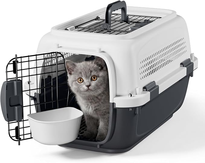 Magshion 18 Inch Hard-Sided Dog Cat Carrier, Grey | Top&Front Door Access, Plastic Dog Kennel for Traveling, Durable Handle, Ventilation, Detachable Pet Bowl, For Pet Up 20 lbs