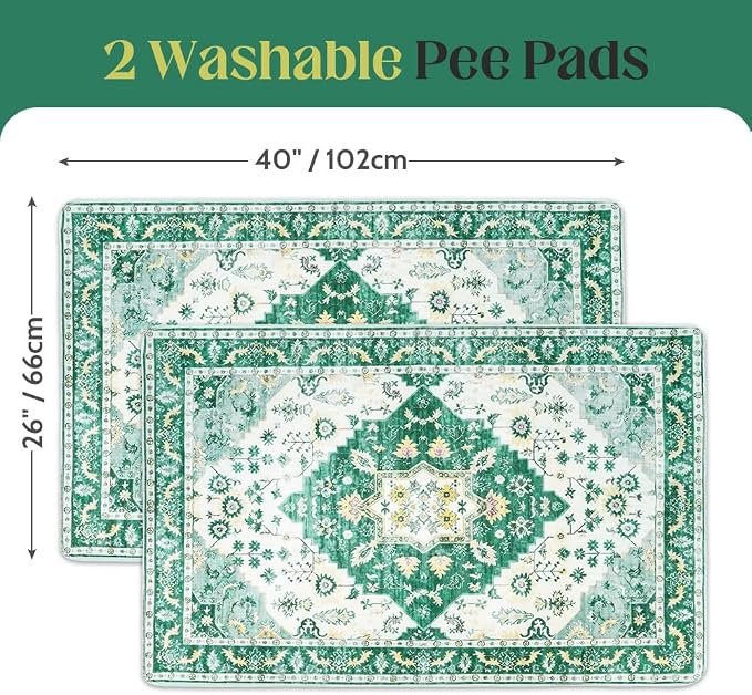 Washable Pee Pads for Dogs, 2 Pack Reusable Puppy Training Pads 40"x26" Super Absorbent Waterproof Dog Training Pads, Non-Slip Potty Pads, Whelping Pads Litter Mat Green Medallion