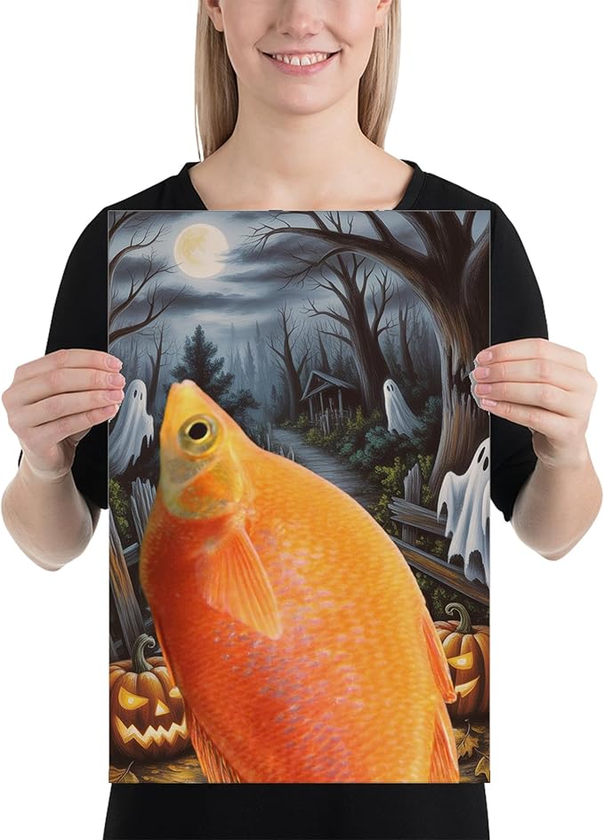 Spooky Halloween Pumpkin Ghost Pet Portrait Wall Art Red Rainbowfish Poster 12x18 Inches Unframed - Funny Fall Novelty Decor Gifts for Red Rainbow Rainbowfish Lovers