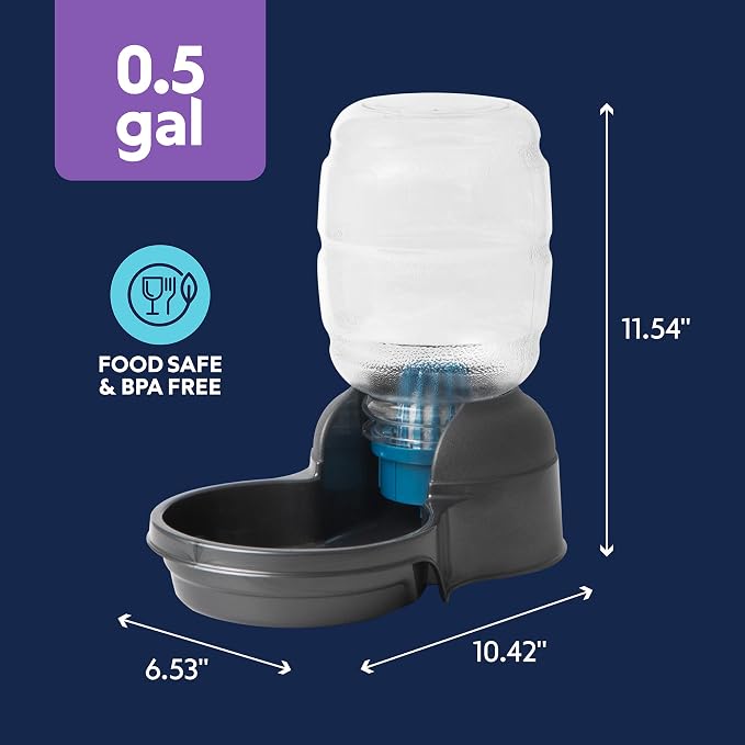 Petmate Replendish Automatic Dog Water Dispenser Gravity Pet Waterer with Microban Protection Base, 100% BPA Free - 0.5 Gallon, Wide Mouth Bowl, with 2 Extra Filters