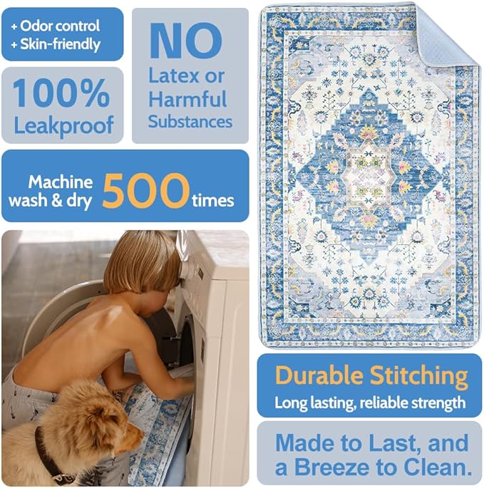Washable Pee Pads for Dogs, 2 Pack Reusable Puppy Training Pads 36"x36" Super Absorbent Waterproof Dog Training Pads, Non-Slip Potty Pads, Whelping Pads Litter Mat Blue Medallion