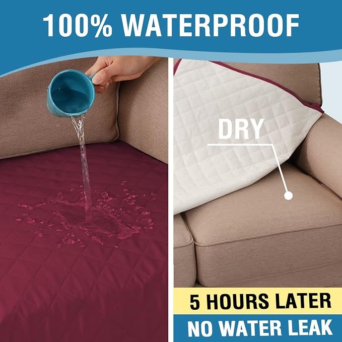 H.VERSAILTEX Couch Cover for Dogs Washable 100% Waterproof Sofa Cushion Cover Dog Bed Cover Non-Slip Pet Blanket for Sofa Cushion Protector, 35" x 82", Burgundy