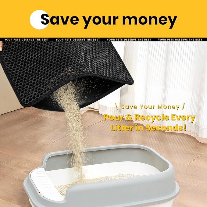 Cat Litter Mat Compact Size 23.6"x14.6" for Small Spaces, Upgrade Waterproof Leakproof Back Layer, Honeycomb Trapping Mat, Washable, Easy to Clean, Scatter Control Kitty Litter Matt, Black, 2 Packs