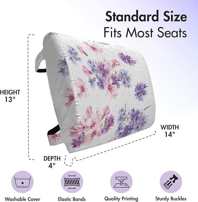 Ambesonne Watercolor Lumbar Back Support Pillow, Floral Pattern with Wedding Inspired Blossoming Nature Bridal Bouquet, High Density Foam for Office Chairs Car Seats, 14" x 13", Lavender Lilac