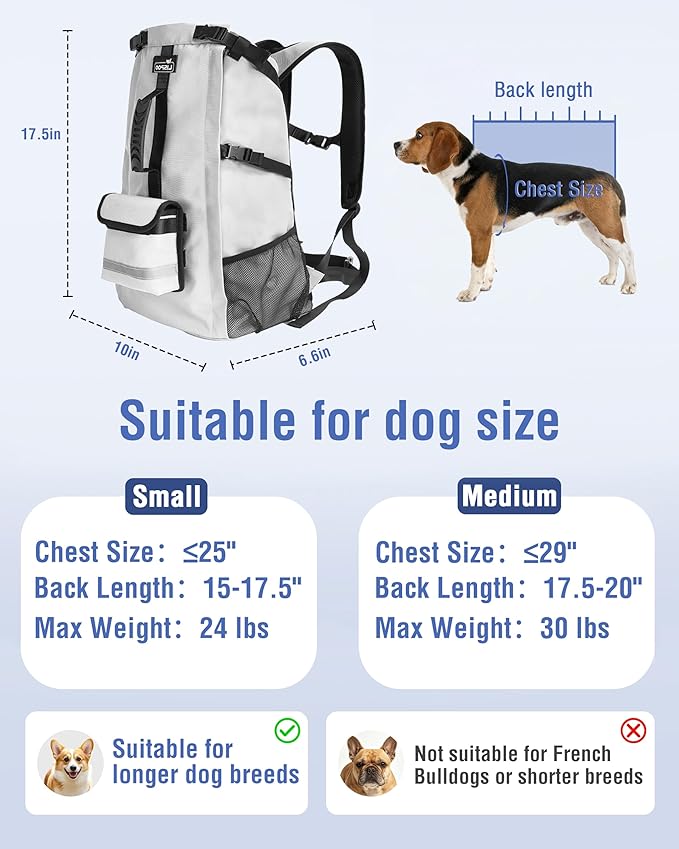 Dog Backpack Carrier for Small and Medium Dogs 4-Layer Safety Design (S) | Detachable Waist Bag with padded shoulder straps, breathable mesh and storage pockets for travel and hiking