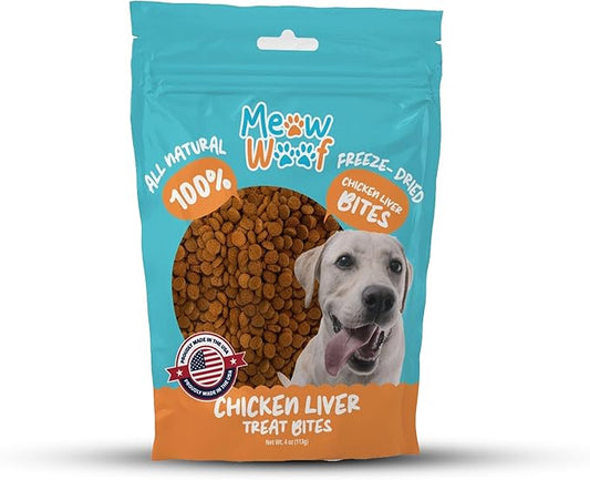 Meow Woof Freeze Dried Chicken Liver Dog Treats, Single Ingredient, High Protein Natural Dog Treats, Grain Free Training Treats for Dogs & Puppies, Freeze Dried Liver Treats, 113g