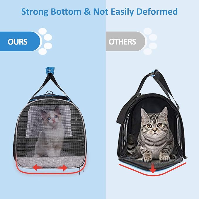 BurgeonNest Pet Carrier for Large Cats, Soft-Sided Cat Carrier for Big Cats and Small Dogs Up to 20 lbs, Top Loading Collapsible Escape-Proof Travel Cat Bag with 4 Mesh Windows & Side Storage, Blue