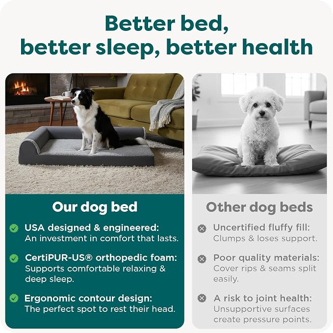 Furhaven Orthopedic Dog Bed for Large Dogs w/ Removable Bolsters & Washable Cover, For Dogs Up to 95 lbs - Plush & Velvet L Shaped Chaise - Deep Sapphire, Jumbo/XL
