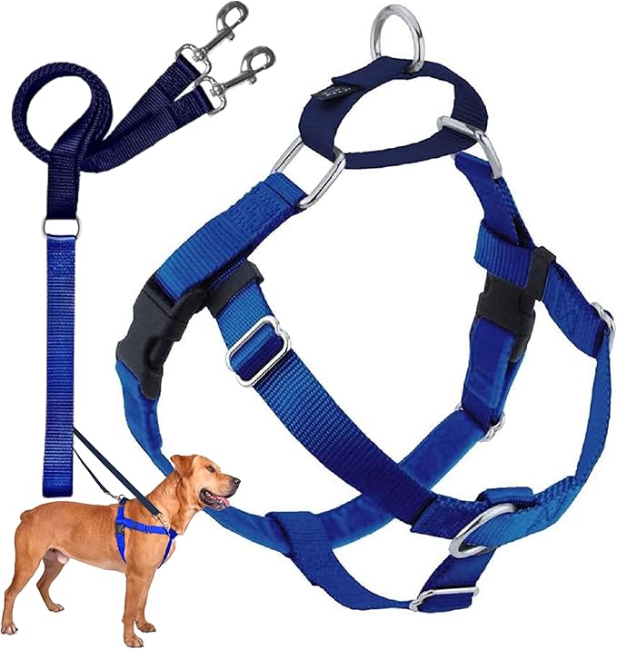 2 Hounds Design Freedom No Pull Dog Harness, Adjustable Harness and Leash Set, Easy Walking & Comfortable Control, Fits Small, Medium & Large Dogs, Solid Colors, Made in USA, 5/8" MD, Royal Blue