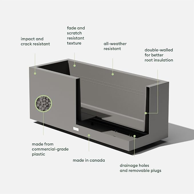 Veradek Block Series Long Box Planter, Large Rectangular | Indoor or Outdoor Use, Durable All-Weather, Drainage Holes, Modern Décor, For Tall Plants, Flowers or Shrubs