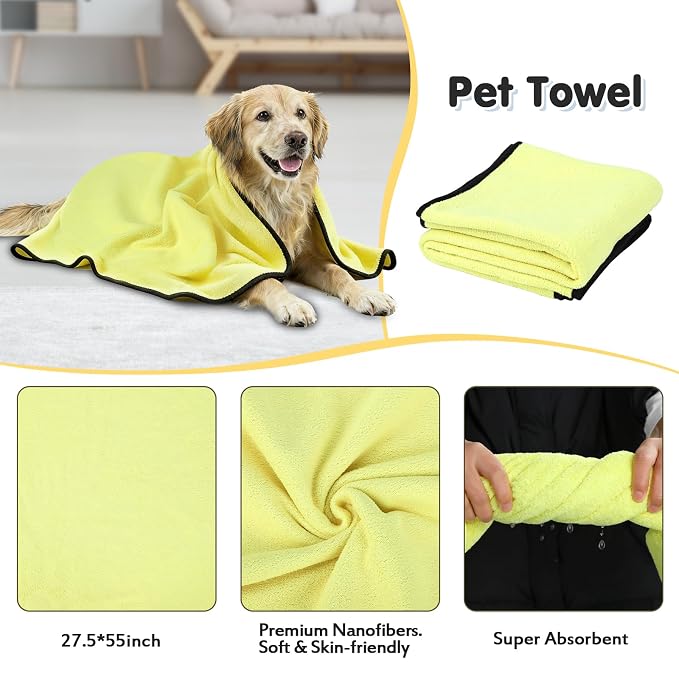 6 Pcs Dog Washing Kit: Bath Brush, Hair Brush, Washing Glove, Dog Towel | Dog Brush for Shedding, Toothbrush, Large Towel, and Dry-wet Separation Bag, Dog Bath Grooming Kit, Dog Bath Supplies