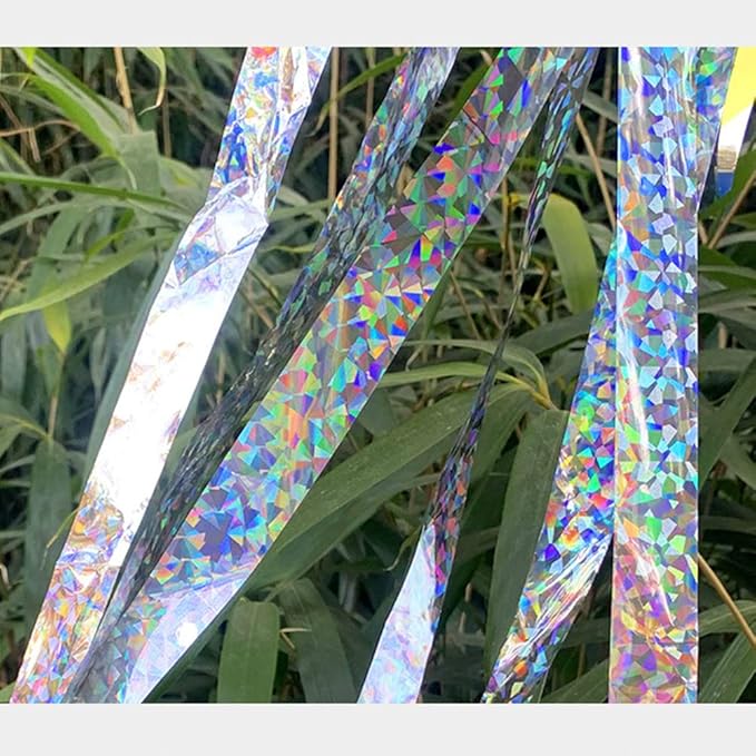 MISSYOUNG Holographic Reflective Ribbon Tape, 0.9in x 260ft, Keeps Away Woodpecker, Pigeon, Hawks, Grackles, Plastic with Paper Coating, Holographic