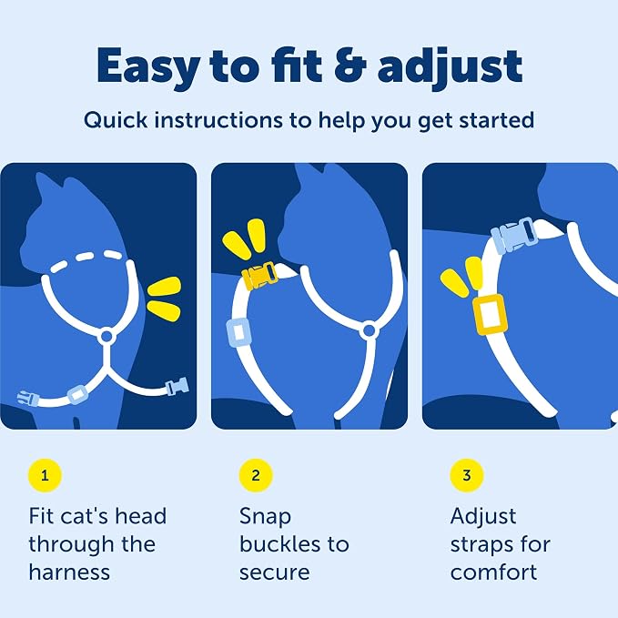 PetSafe Come with Me Kitty Harness and Bungee Cat Leash, Royal Blue, Small | Adjustable 2-Point Fit Applies Gentle Pressure to Shoulders, Not Neck, for Kittens and Small Cats with 9 in - 11 in Girth