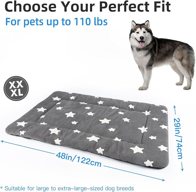 Mora Pets Dog Crate Pad Dog Bed for Crate Washable Flat Pet Kennel Mat Cute | Ultra Soft Dog Bed Mat, Crate Pad for Dog Cages Cozy Sleeping Liner, Pet Pillow Cushion Large Anti Slip Grey 48 x 29 In