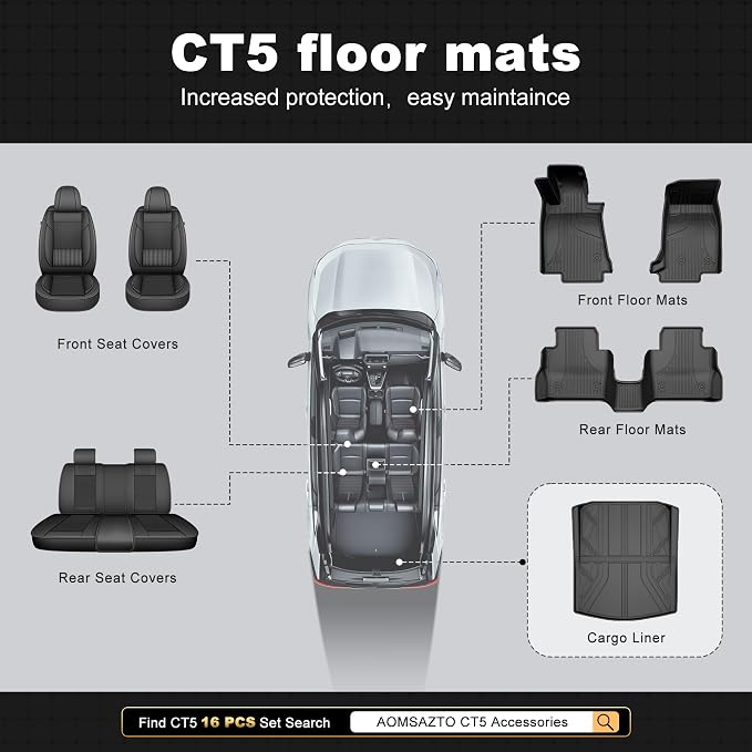 Cargo Liner Compatible with Cadillac CT5 CT5-V 2020-2025 2026 Weather-Resistant Trunk Mats for Cars with Raised Lip Non-Slip Car Rear Trunk Mat Tray Pad Boot
