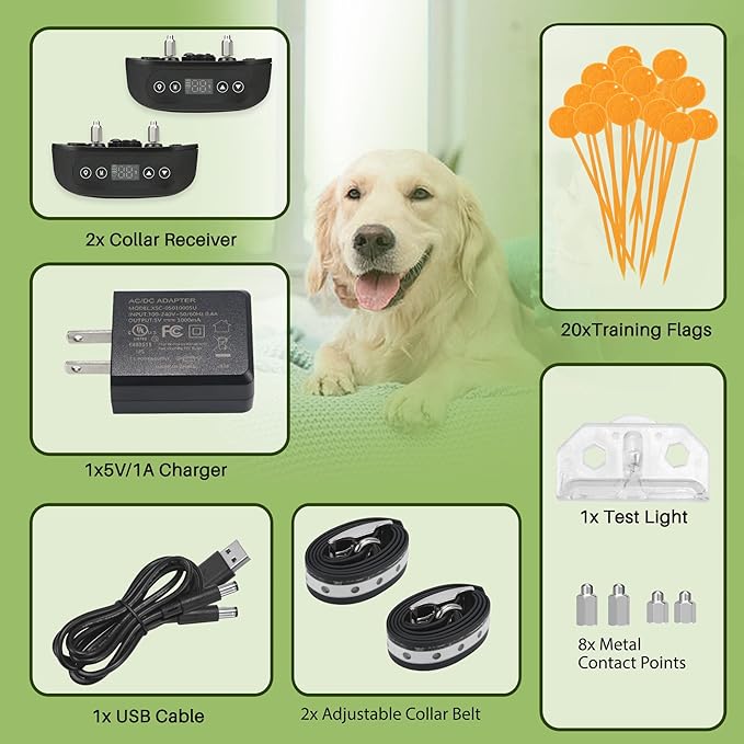 GPS Wireless Dog Fence System for 2 Dog, Electric Satellite Technology Pet Containment System by GPS Signal Boundary Pets with Waterproof & Rechargeable Collar Receiver (Black)