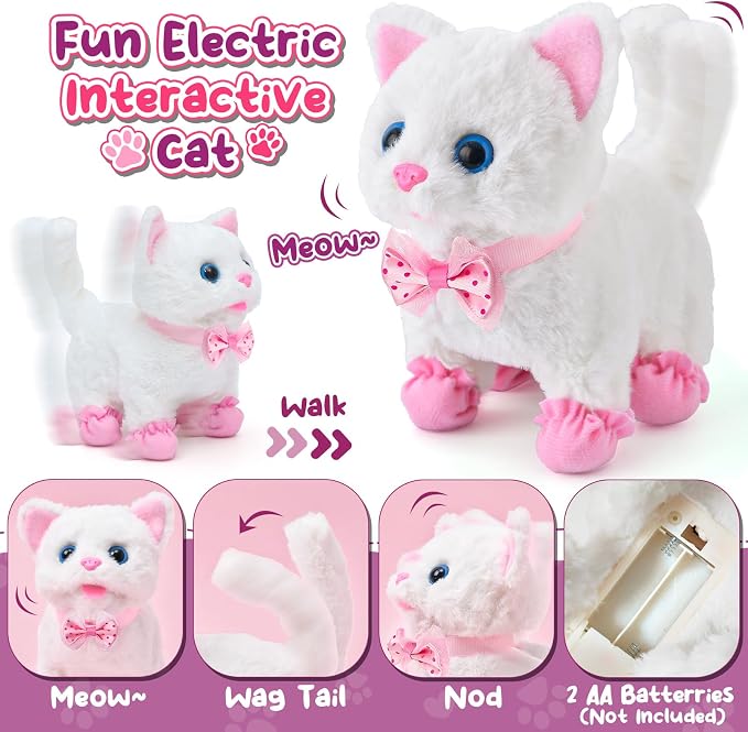 Golray Electronic Toy Dog and Cat for Kids Girls, 10 Pcs Puppy Pet Care Pretend Play Set 16 Pcs Kitten Carrier & Pet Groom Feed Care Set