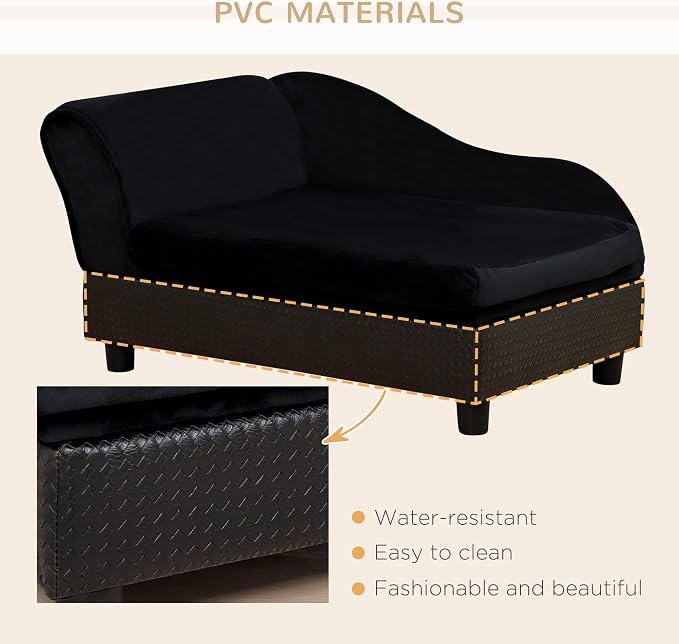 PawHut Luxury Fancy Dog Couch with Hidden Storage for Puppies, Black | Small Dog Sofa Bed with 2" Soft Foam, Modern Pet Furniture for Little Breeds