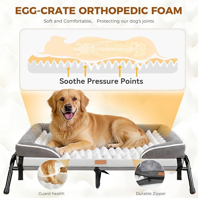 Lekereise Outdoor Elevated Dog Bed,Raised Dog Beds for Large Dogs, Washable Dog Cot with Headrest Sides, Non-Skid Feet,Breathable Mesh,Cooling Pet Beds for Indoor or Camping