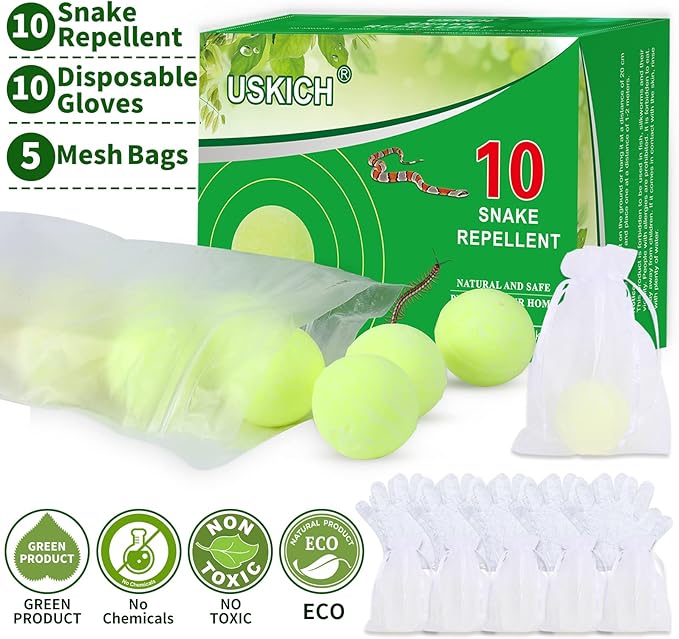 USKICH 10 Pack Snake Away Repellent, Snake Repellent Balls for repelling Snakes Rats and Other Pests, for Yard Lawn Garden Camping Fishing, Natural Plant Formula Pest Insect Control(Recipe Upgrade)…